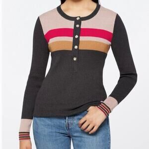 Faherty Women's Striped Sweater in Gray, Pink, Red, and Tan